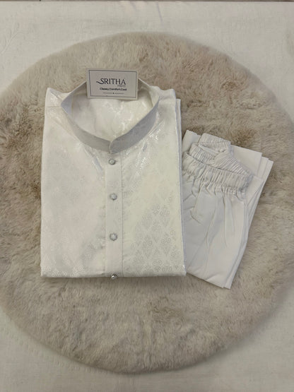 SM0525-02-21 White & Silver Soft Silk Blend Kurta Set
