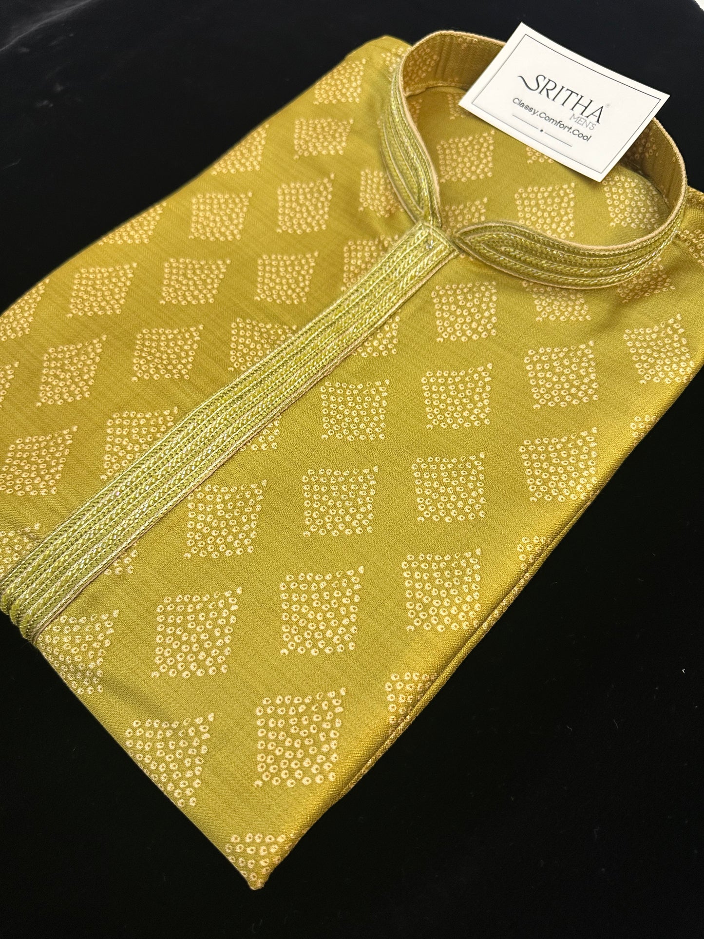 SM0726-06-01 Golden Green Soft Silk Blend Kurta Set