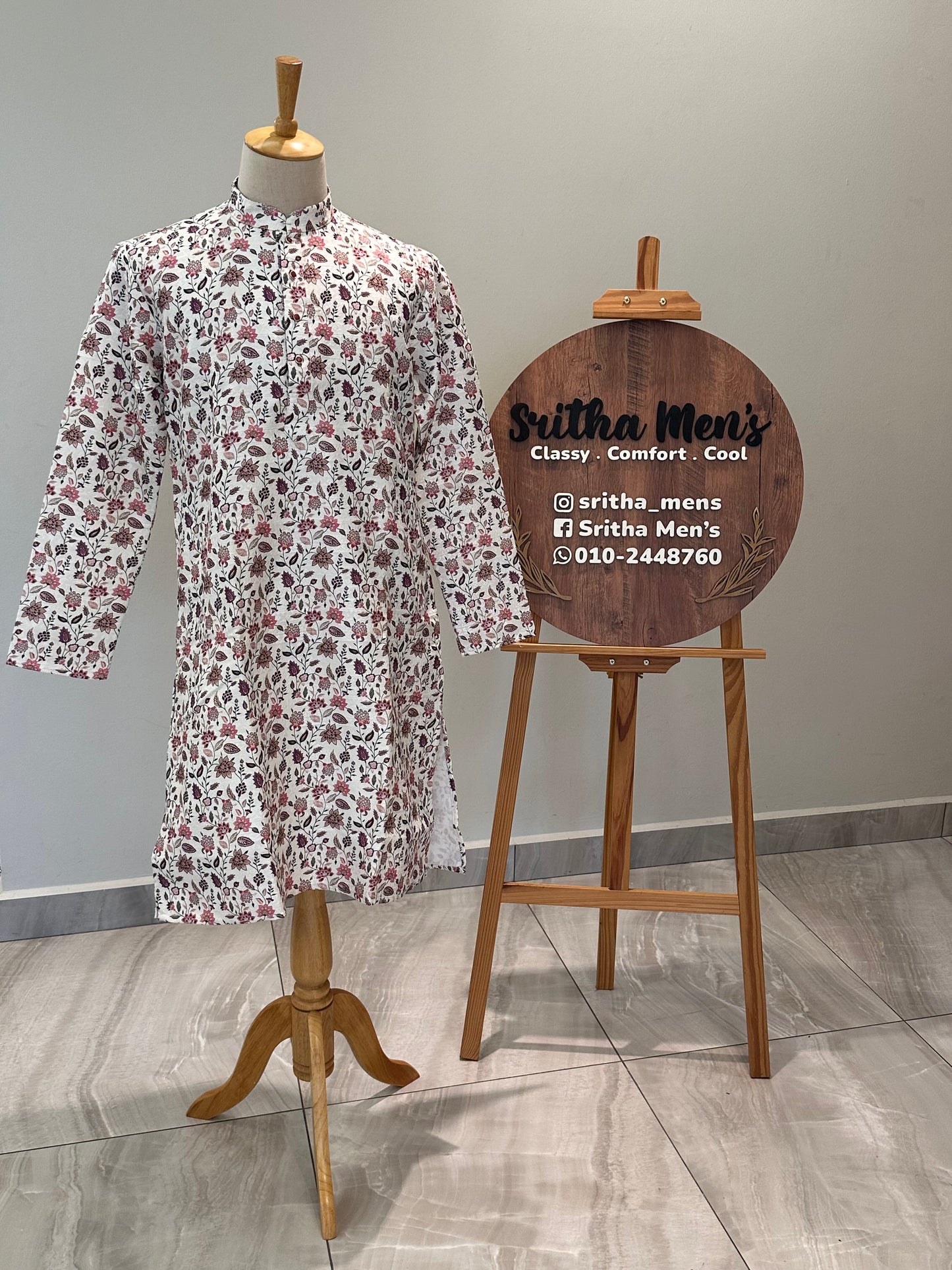 SM1125-02-05 White Floral Jacquard Silk with Lining Kurta Set