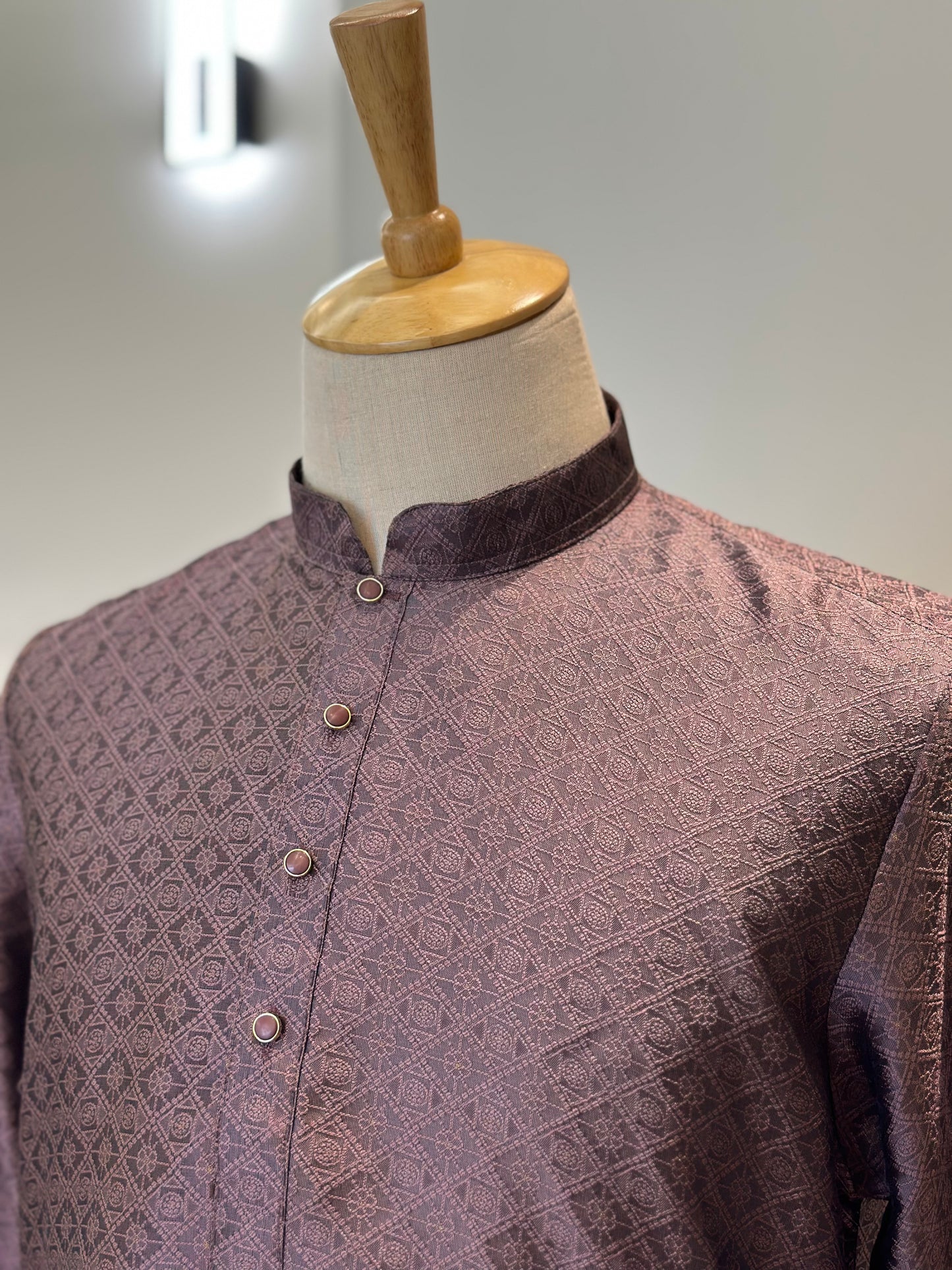 SM0525-02-03 Deep Maroon with Brown Undertone Silk Blend Kurta Set