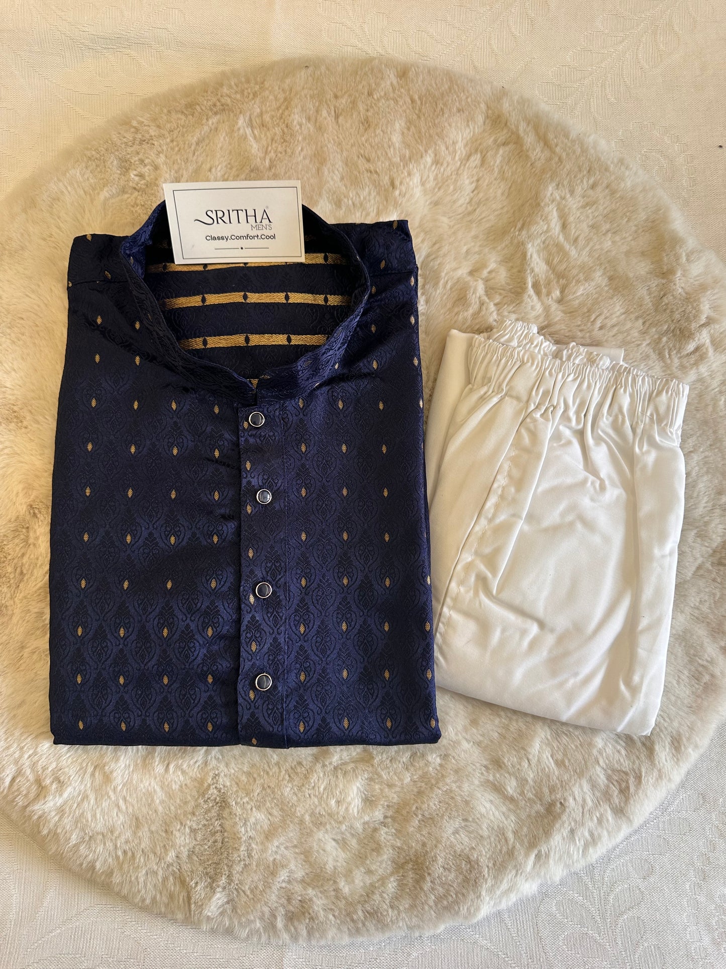 SM1125-02-09 Dual Shade Navy Blue Jacquard Kurta Set