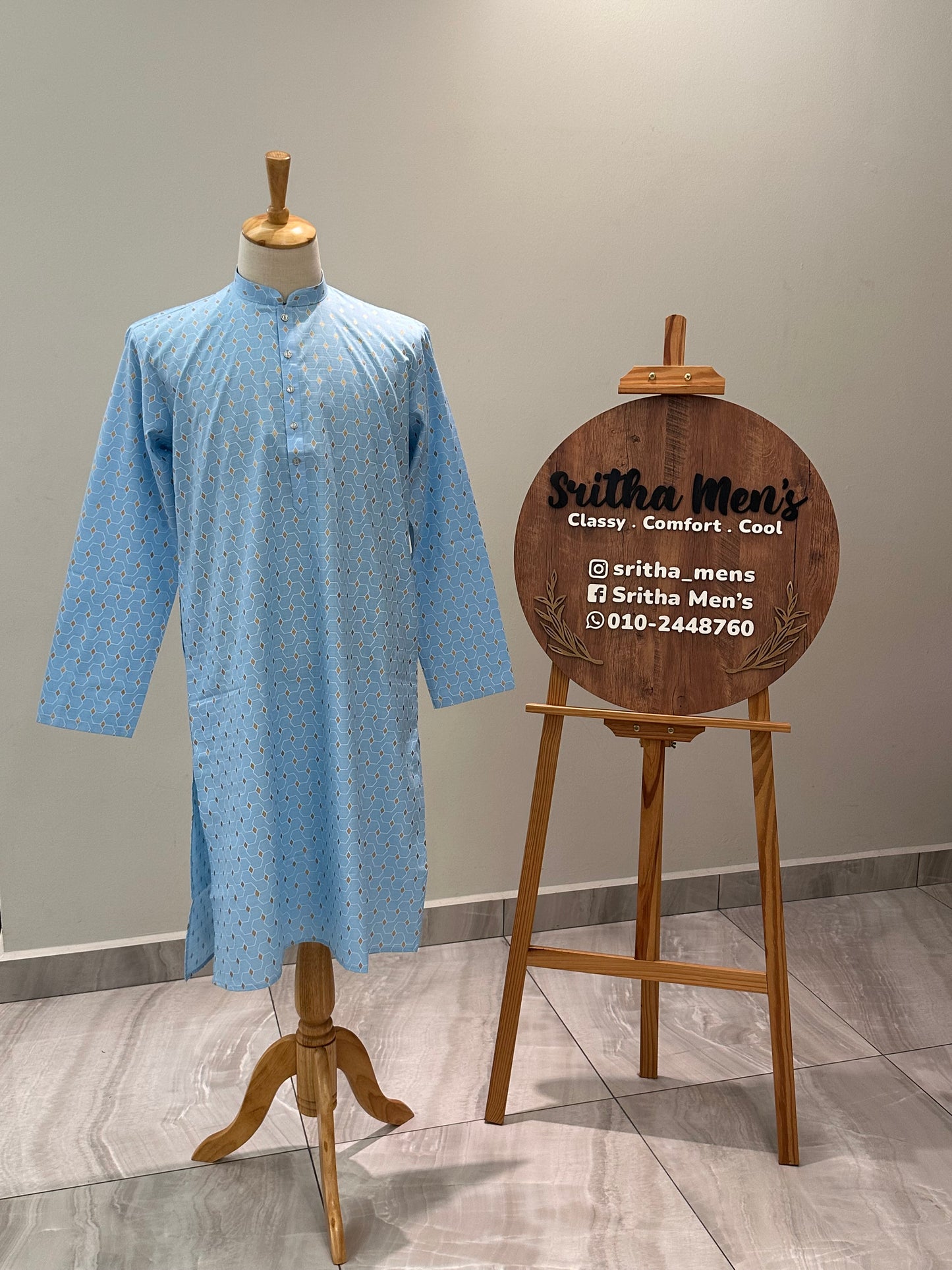 SM1225-01-13 Blue & White Printed Cotton Kurta