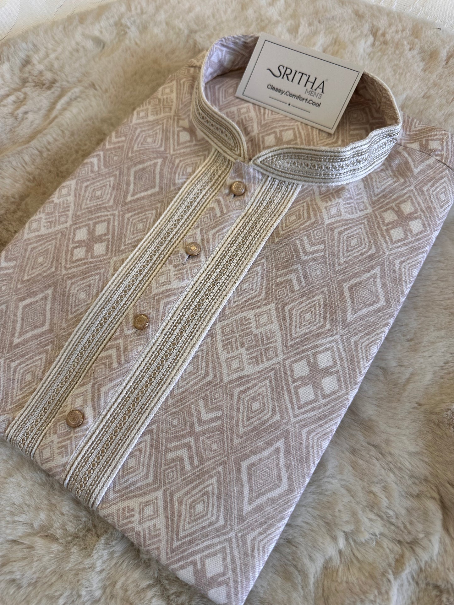 SM0326-06-06 Off White & Light Brown Soft Cotton Blend Kurta Set