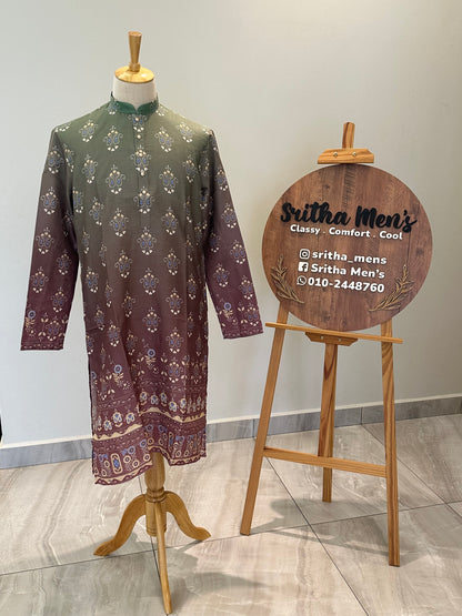 SM0825-01-09 Greyish Olive & Deep Wine Dual Tone  Cotton Kurta