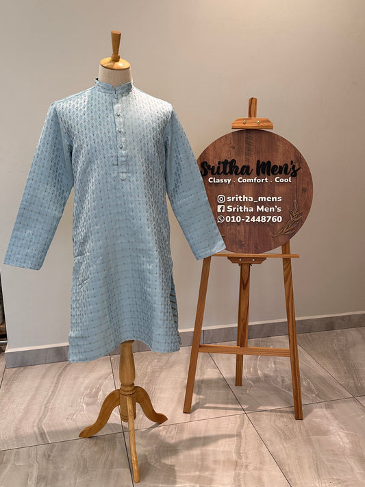SM1125-02-08/18 Sky Blue Blue & Gold Soft Jacquard Kurta Set