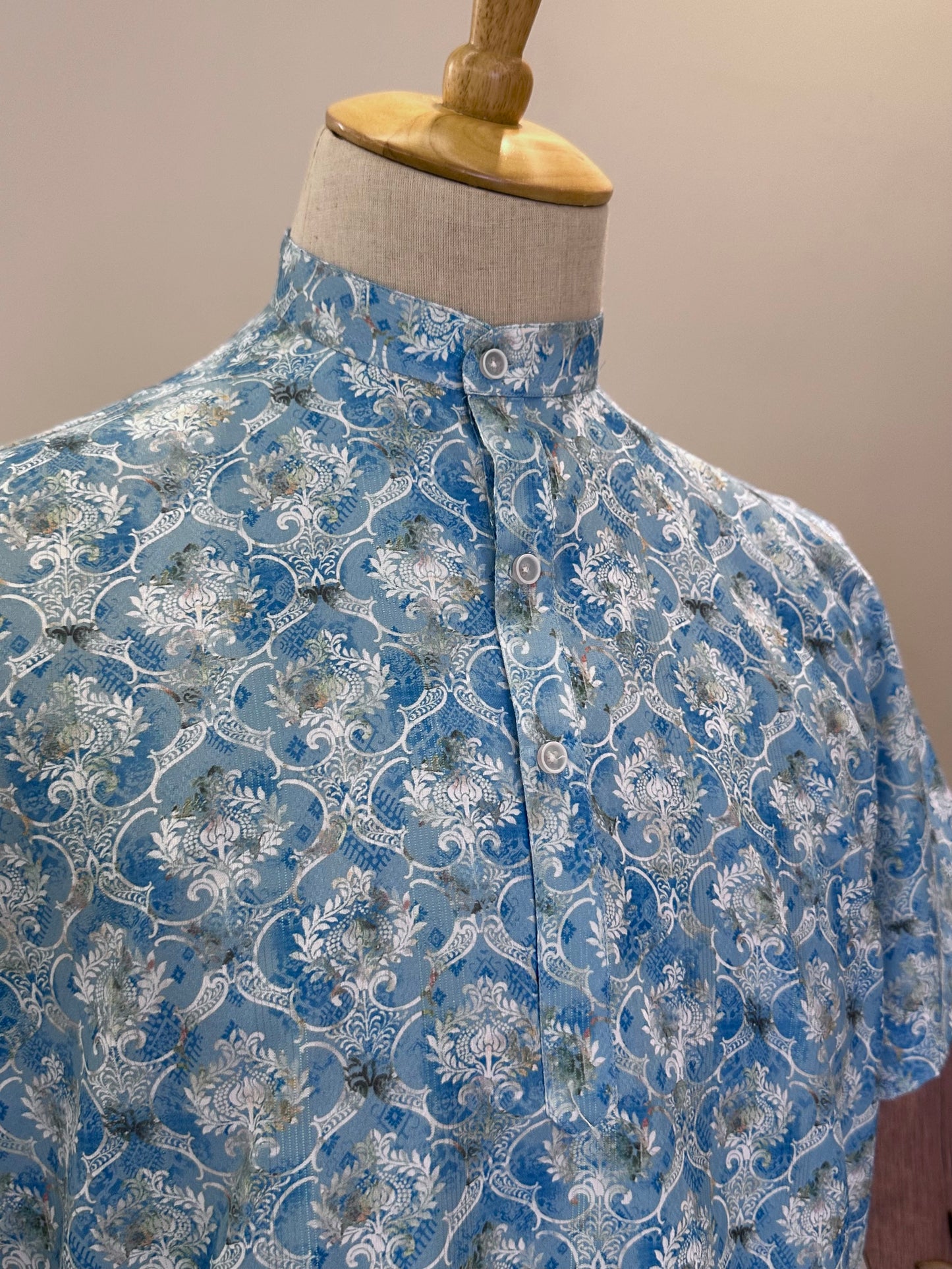 SM1025-18-01 Blue Floral Short Cotton Blend Kurta