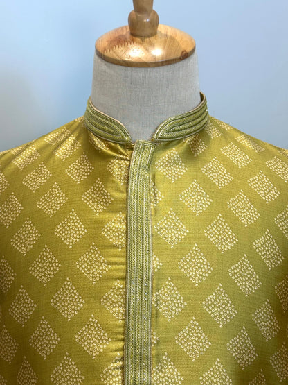 SM0726-06-01 Golden Green Soft Silk Blend Kurta Set