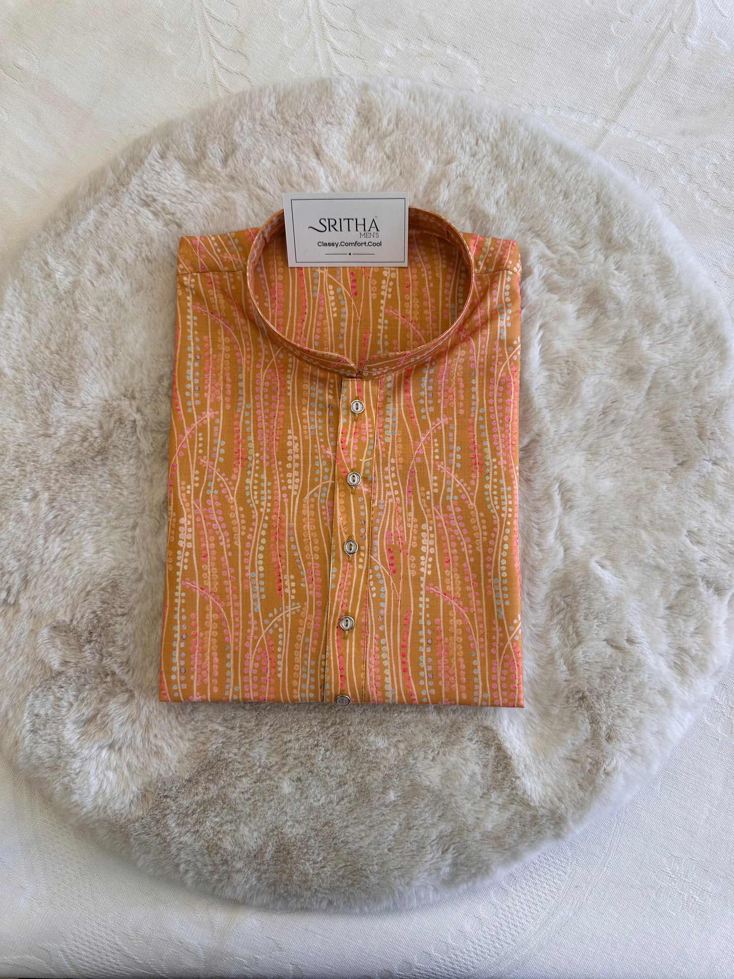 SM1225-01-08 Orange Printed Cotton Kurta