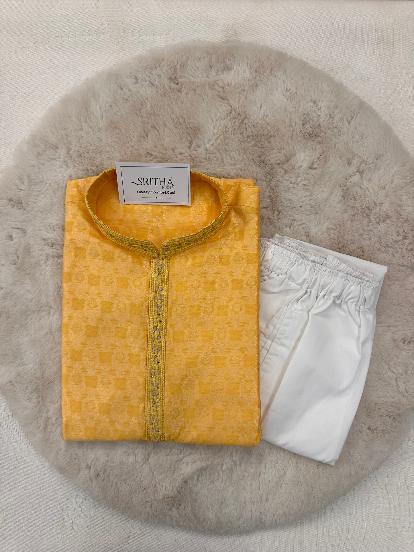 SM0126-02-02 Yellow Jacquard with Cotton Lining Set