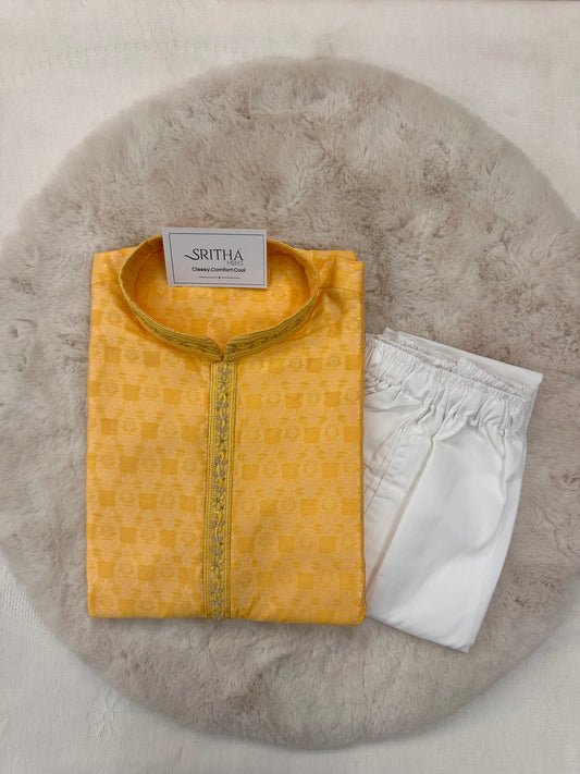SM0126-02-02 Yellow Jacquard with Cotton Lining Set
