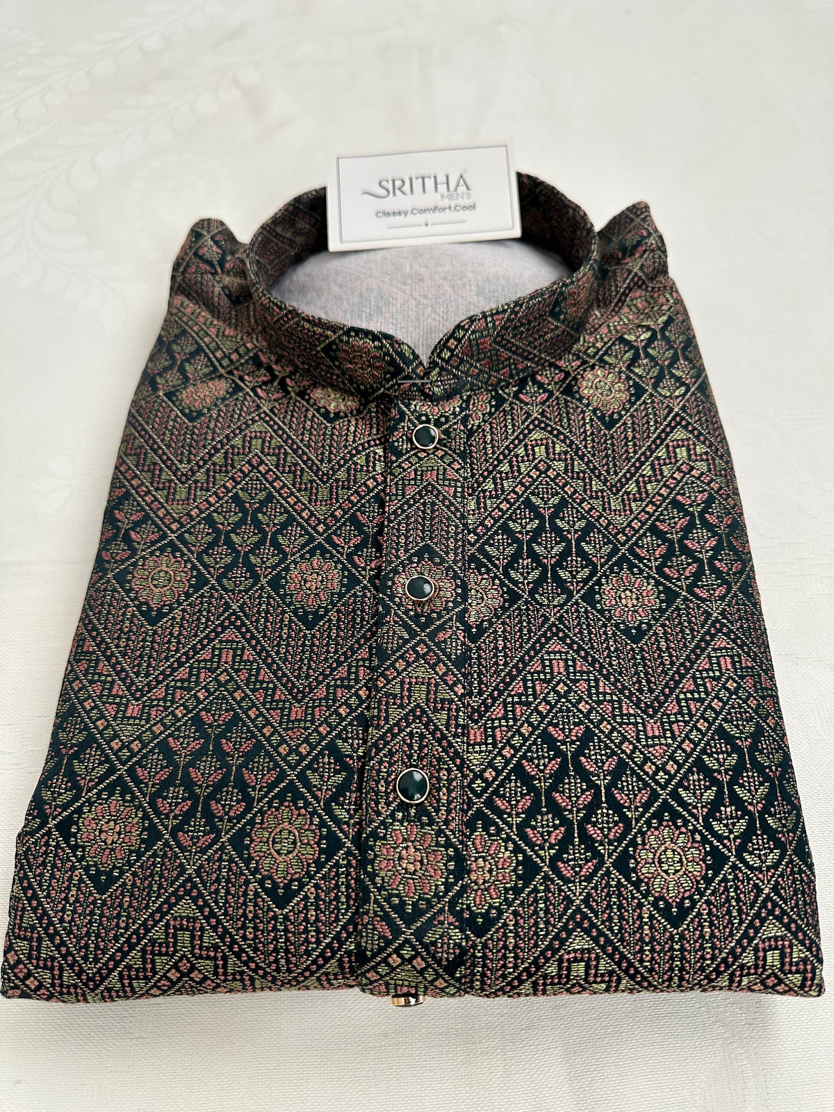 SM0826-02-16 Dark Green Heavy Design Jacquard Silk Blend Kurta Set