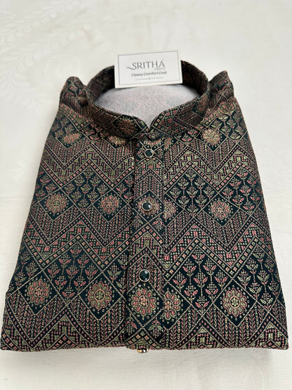 SM0826-02-16 Dark Green Heavy Design Jacquard Silk Blend Kurta Set