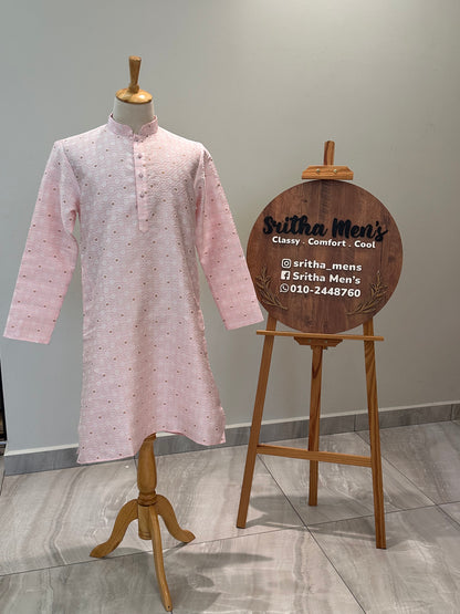 SM1125-02-17 Pastel Pink & White Jacquard Kurta Set