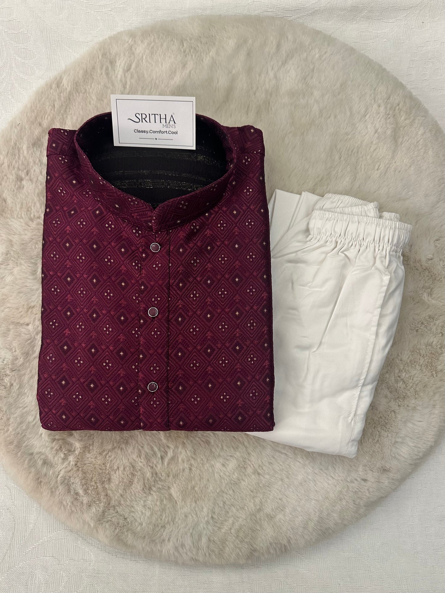SM0526-02-03 Wine & Gold Kurta Set