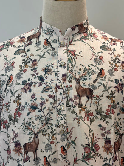 SM1225-01-06 Cream Deer Printed Cotton Kurta
