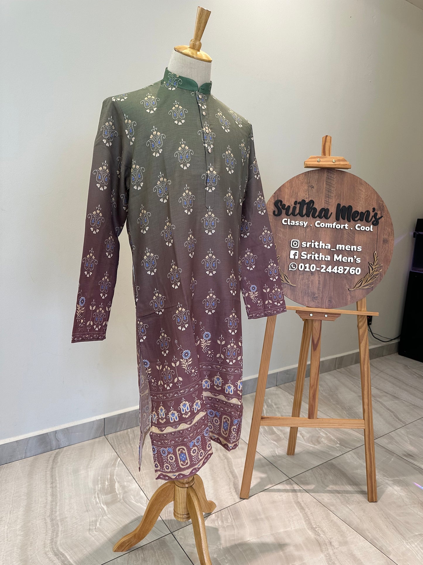 SM0825-01-09 Greyish Olive & Deep Wine Dual Tone  Cotton Kurta