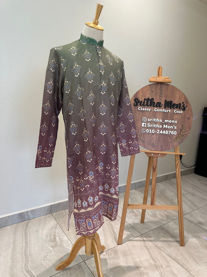 SM0825-01-09 Greyish Olive & Deep Wine Dual Tone  Cotton Kurta