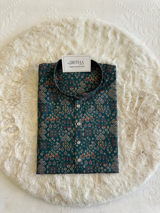 SM0625-01-09 Bottle Green Printed Cotton Kurta