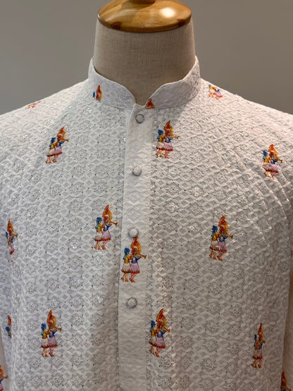 SM1125-02-19 White Wedding Design Cotton Kurta Set