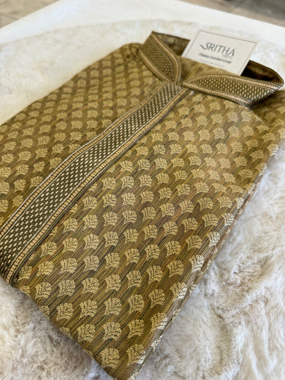 SM0625-06-05 Gold Cotton Blend Kurta Set