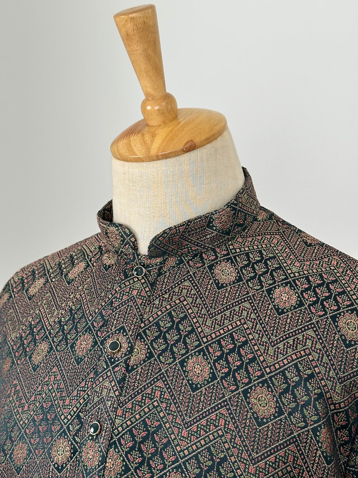 SM0826-02-16 Dark Green Heavy Design Jacquard Silk Blend Kurta Set