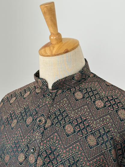 SM0826-02-16 Dark Green Heavy Design Jacquard Silk Blend Kurta Set