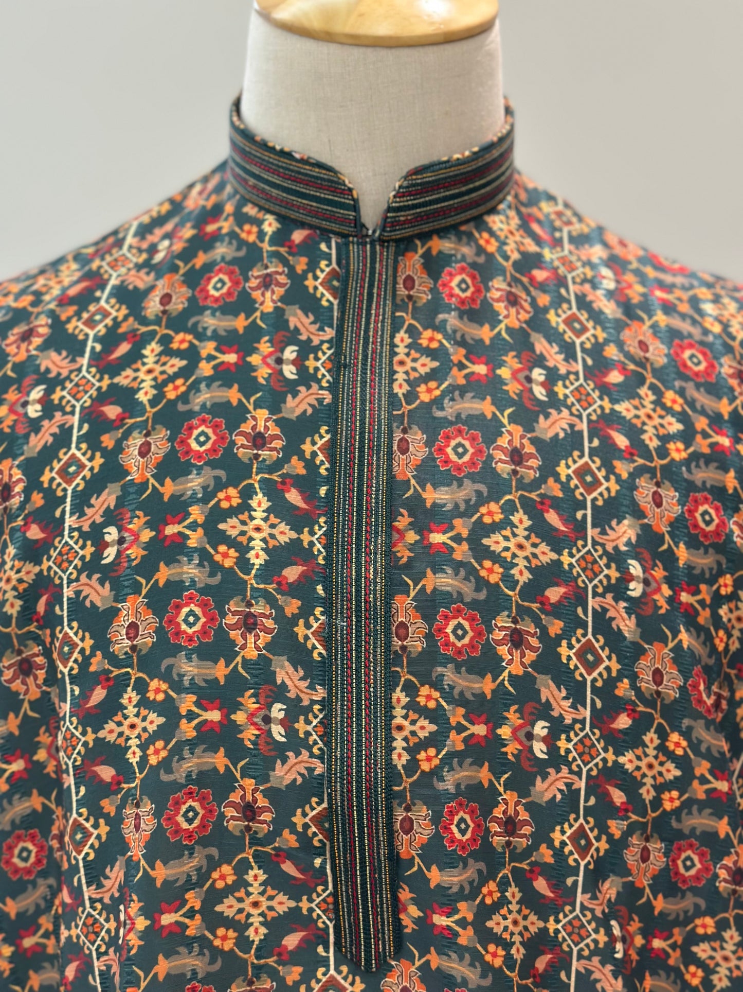 SM0925-01-01 Dark Green Floral Soft Cotton Silk Kurta