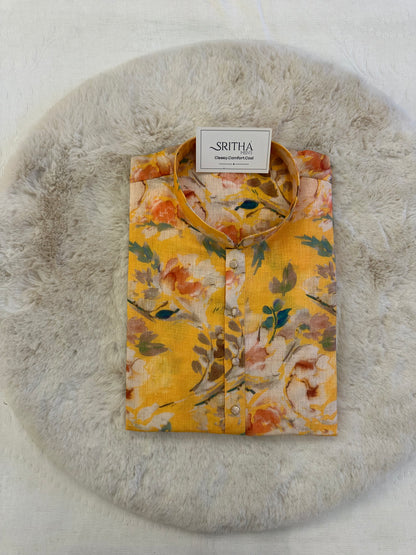 SM0825-01-02 Yellow Floral Cotton Kurta