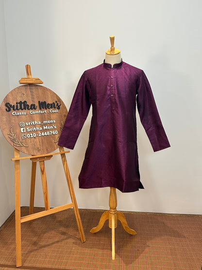 SM0826-02-02 Wine Diamond Jacquard Silk Blend Kurta Set
