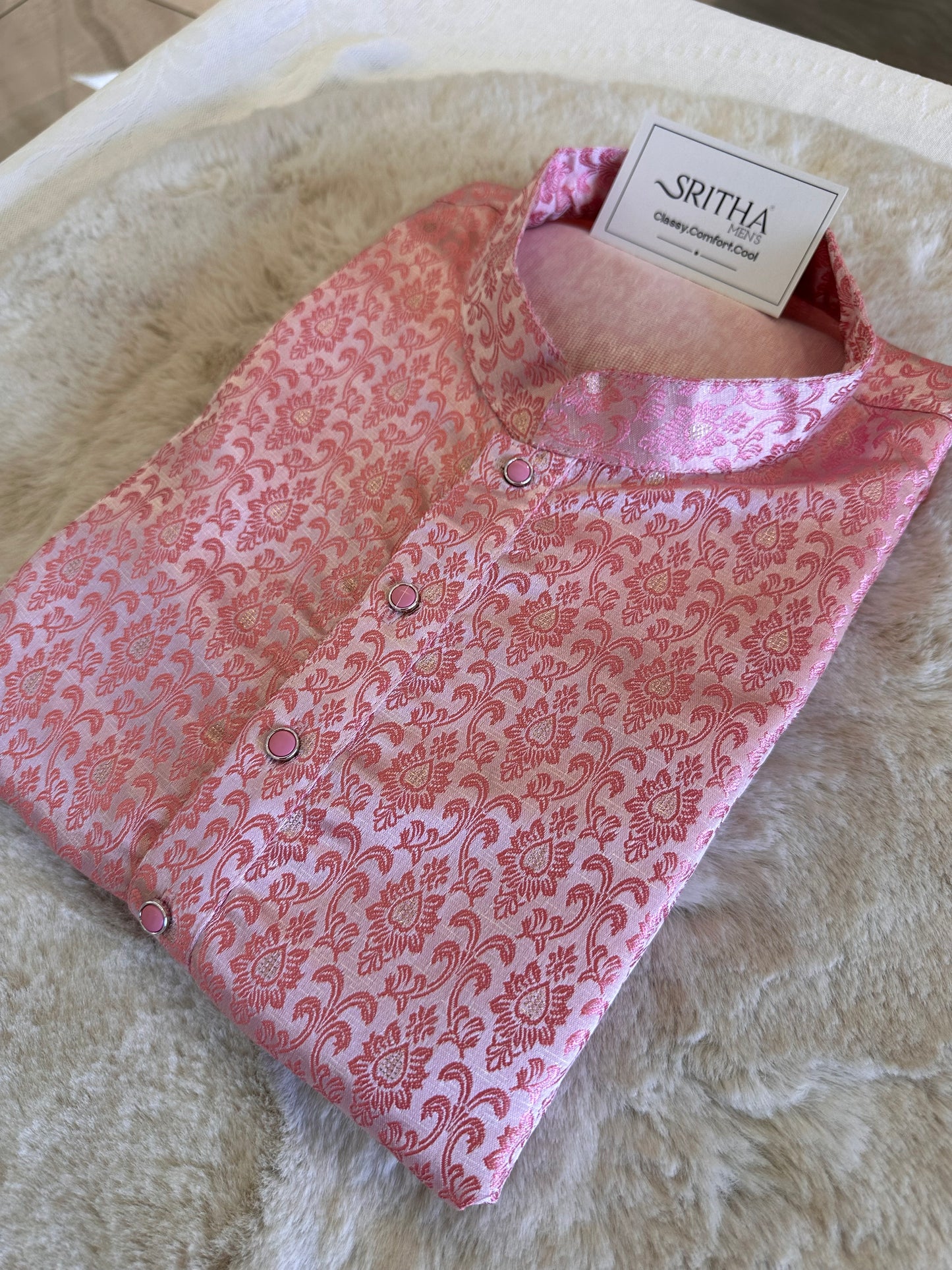SM0126-02-01 Dual Shade Pink Jacquard Kurta Set