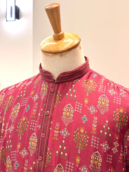 SM1225-01-16 Red Pink Soft Cotton Silk Kurta