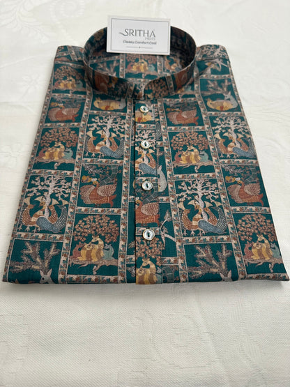 SM0826-01-11 Green Animal Print Soft Cotton Kurta