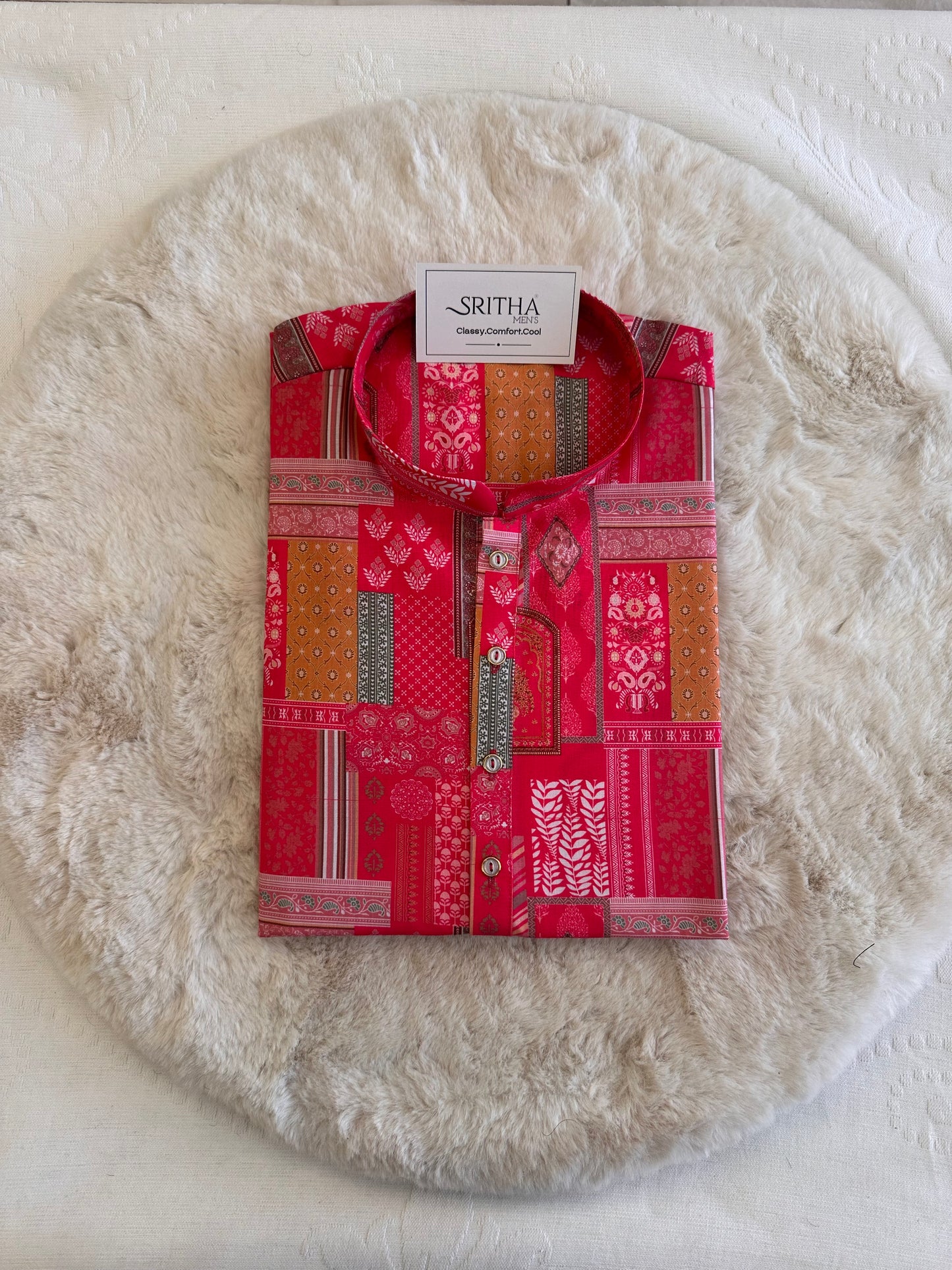 SM0625-01-04 Pink Printed Cotton Kurta