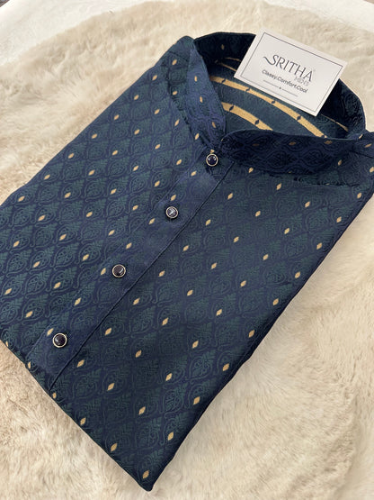 SM1125-02-10 Dual Shade Navy Blue & Green Jacquard Kurta Set