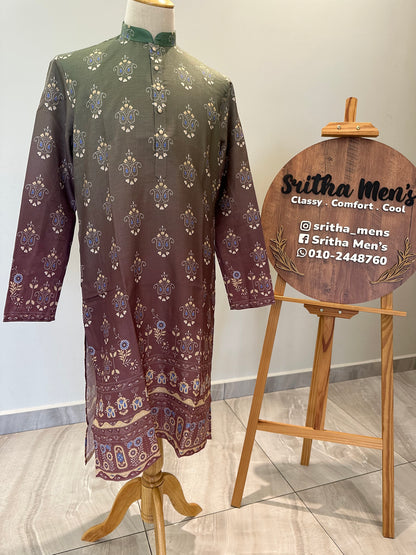 SM0825-01-09 Greyish Olive & Deep Wine Dual Tone  Cotton Kurta