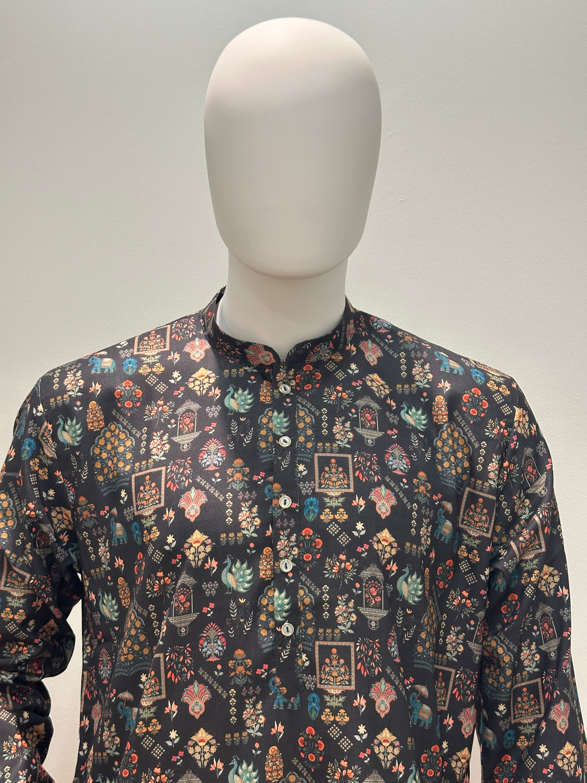 SM0726-01-02 Black Base Animal Printed Soft Cotton Kurta