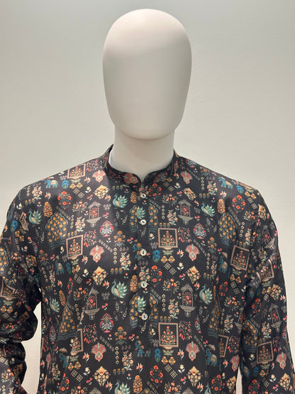 SM0726-01-02 Black Base Animal Printed Soft Cotton Kurta