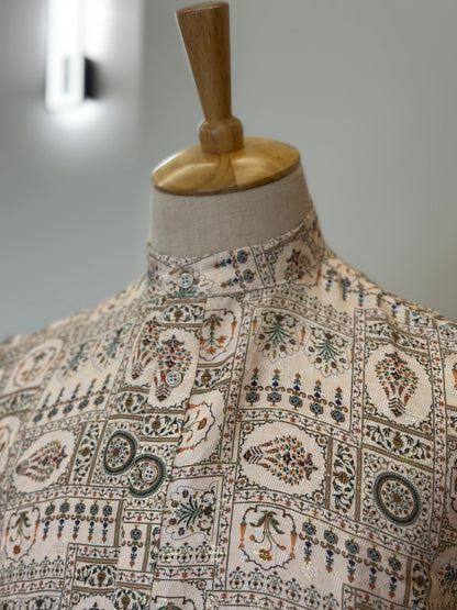 SM0925-18-03 Off White Green Sequins Short Kurta