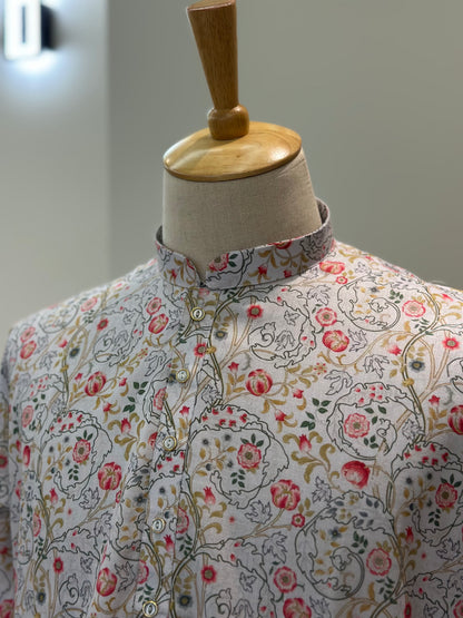 SM0925-01-13 White Faded Floral Cotton Kurta