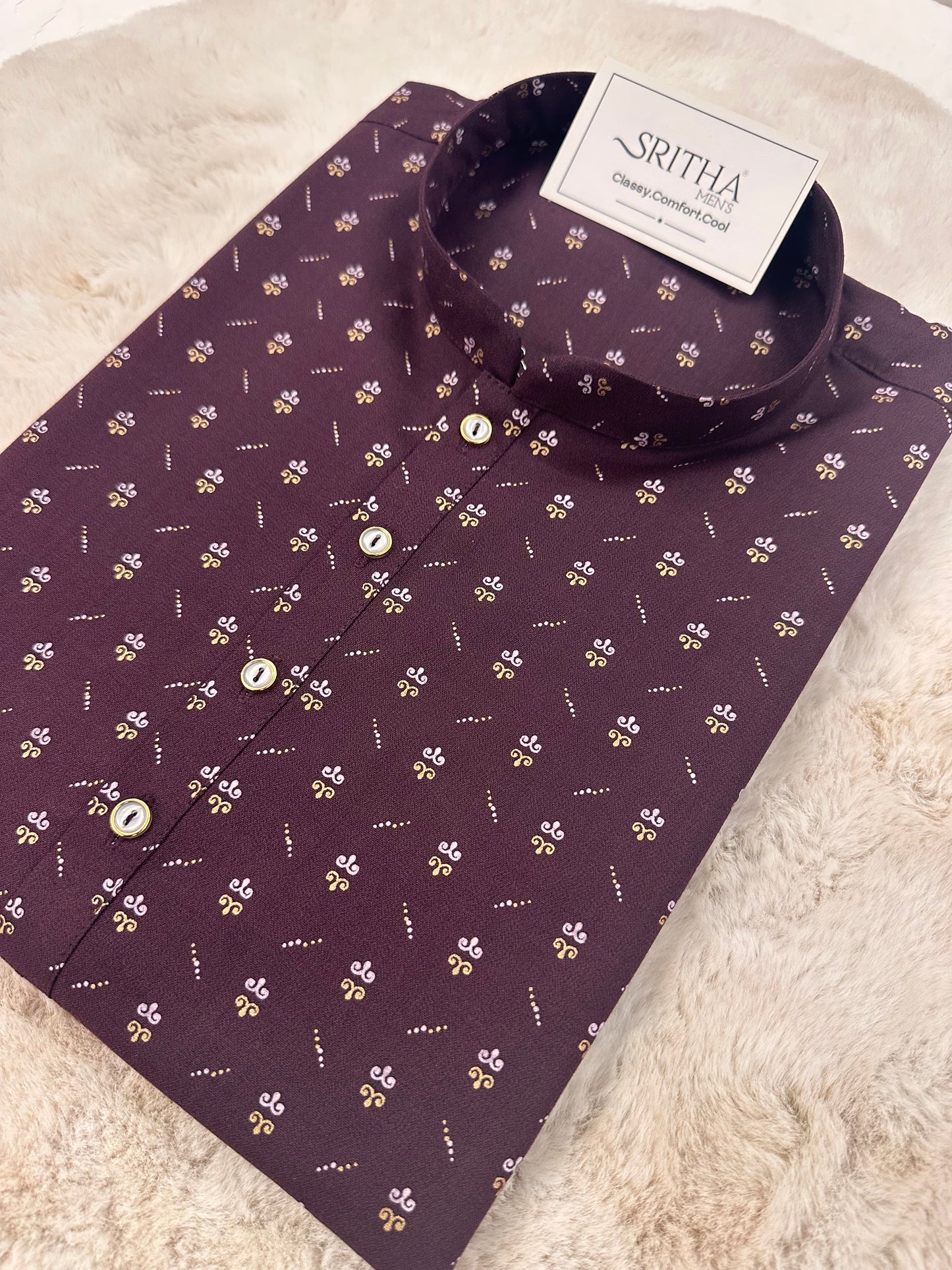 SM0126-01-02 Wine Purple Printed Cotton Kurta