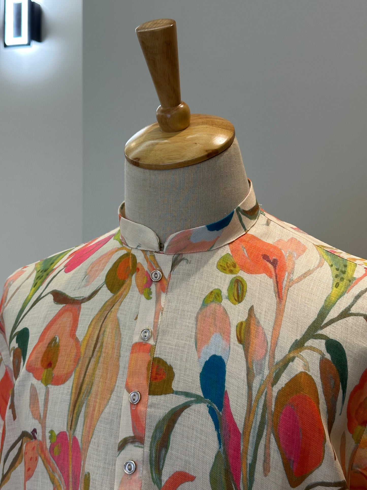 SM0626-01-05 Cream Based Multi Shade Printed Linen Blend Kurta