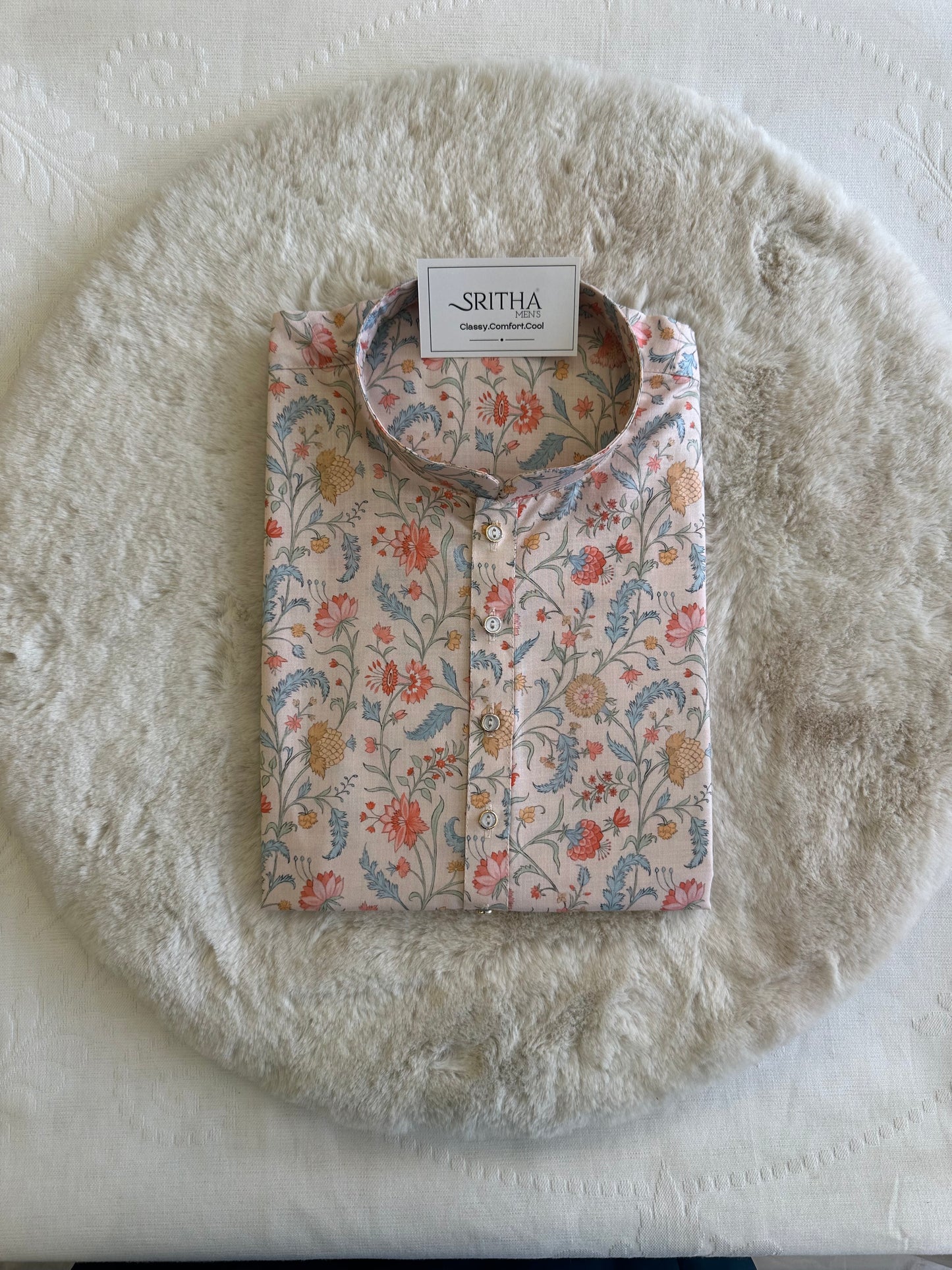 SM0925-01-16 Cream Floral Print Cotton Kurta