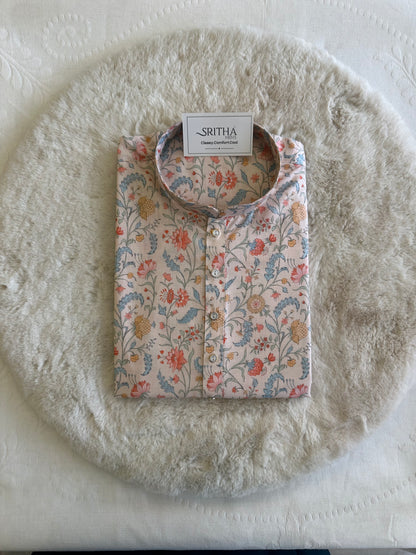 SM0925-01-16 Cream Floral Print Cotton Kurta