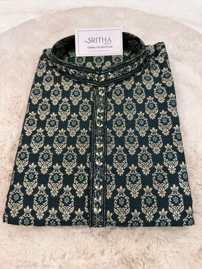SM0126-02-03 Dark Green & Gold Jacquard with Cotton Lining Set