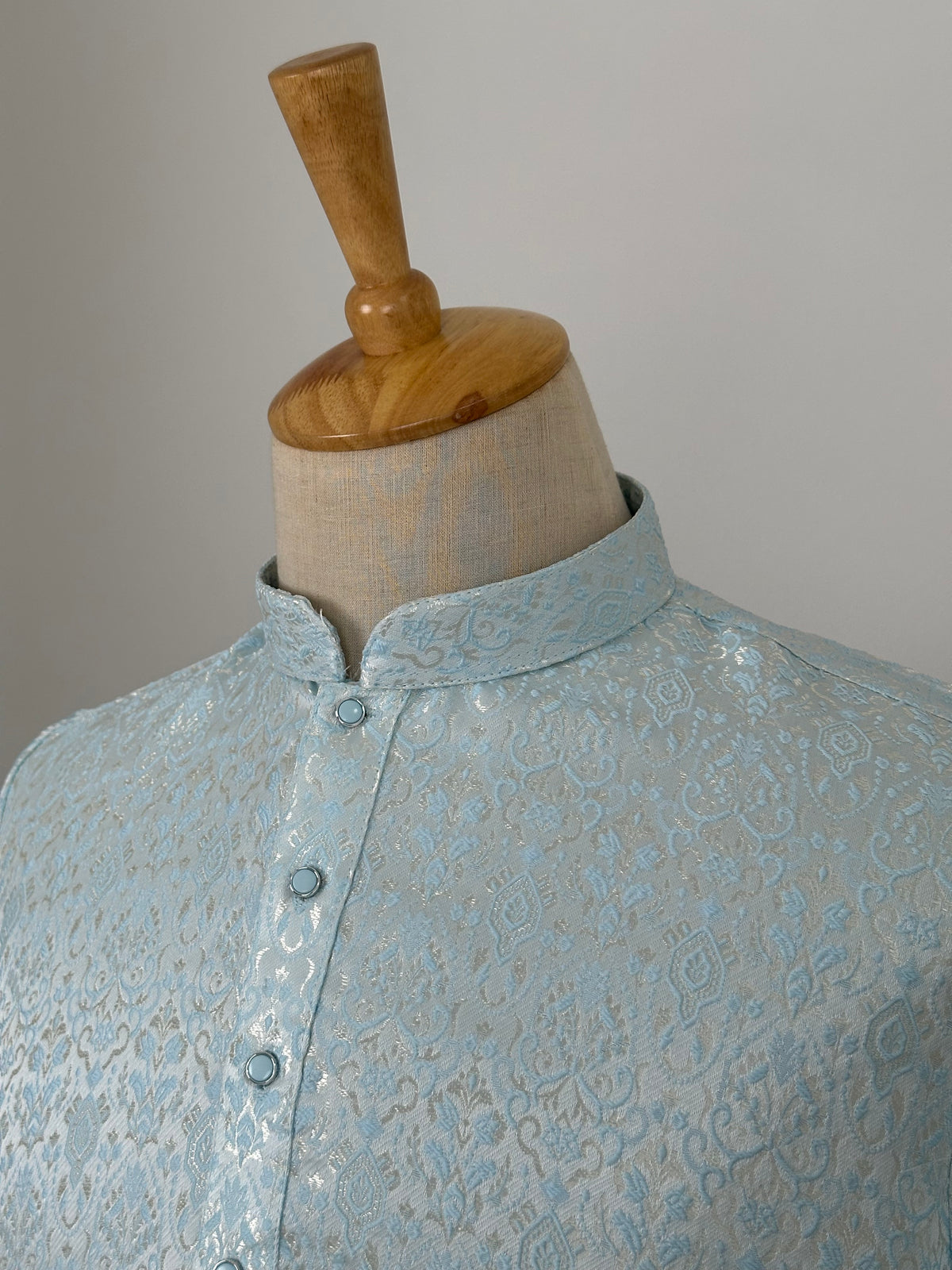 SM0826-02-03 Pastel Blue & Silver Soft Jacquard Silk Blend Kurta Set
