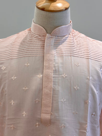 SM0326-06-02 Light Pink with Embroidery Floral Soft Cotton Blend Kurta Set
