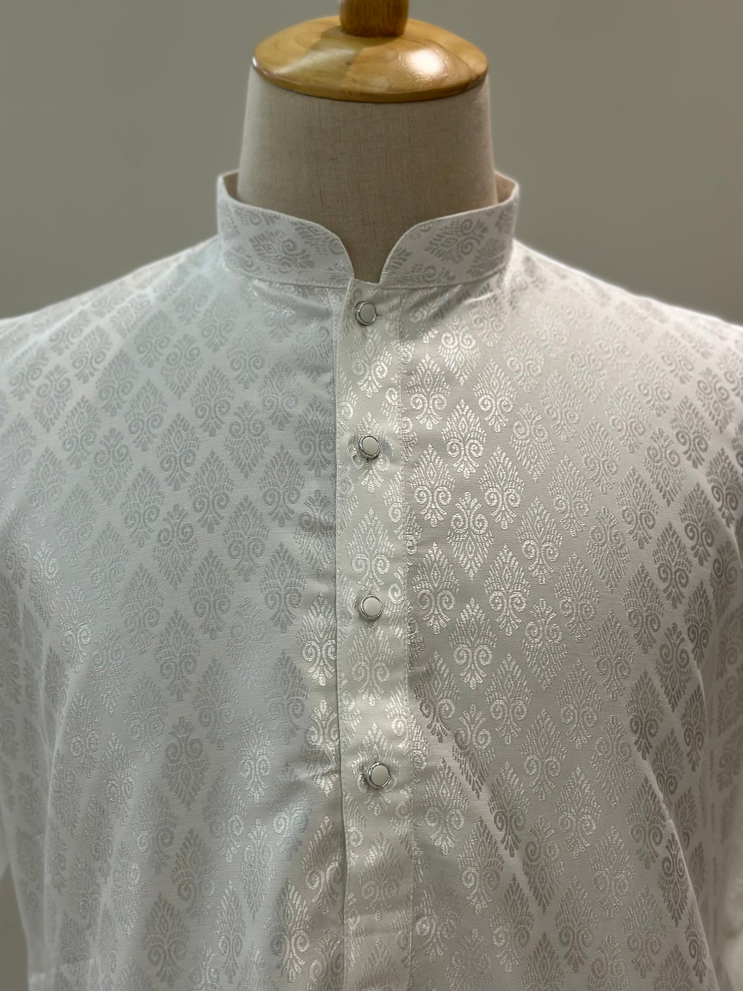 SM0525-02-21 White & Silver Soft Silk Blend Kurta Set