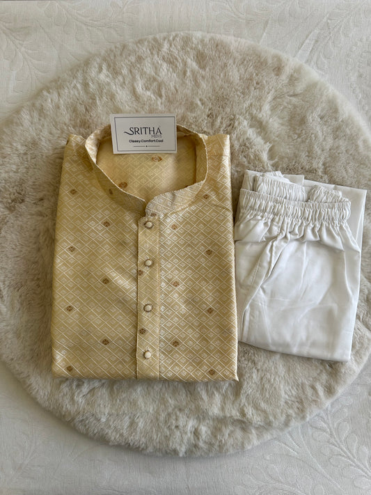 SM0525-02-04 Cream & Gold Silk Blend Kurta Set
