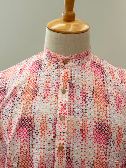 SM1224/25-01-14 Pink Cotton Long Sleeve Short Kurta