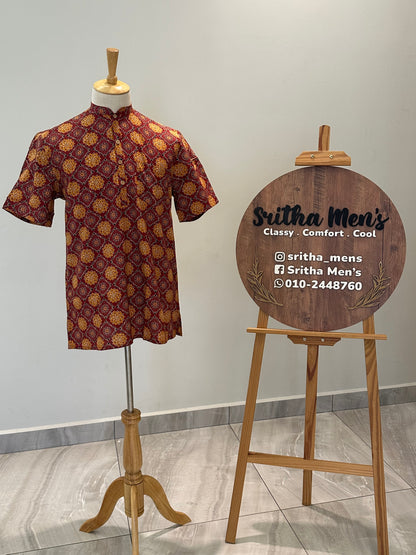 SM0724/25-08-06 Red Orange Short Cotton Kurta